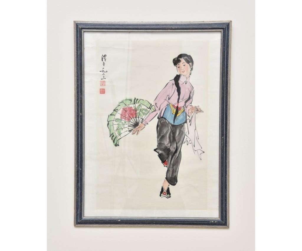 Appraisal: Chinese watercolor of a young woman signed x ss x