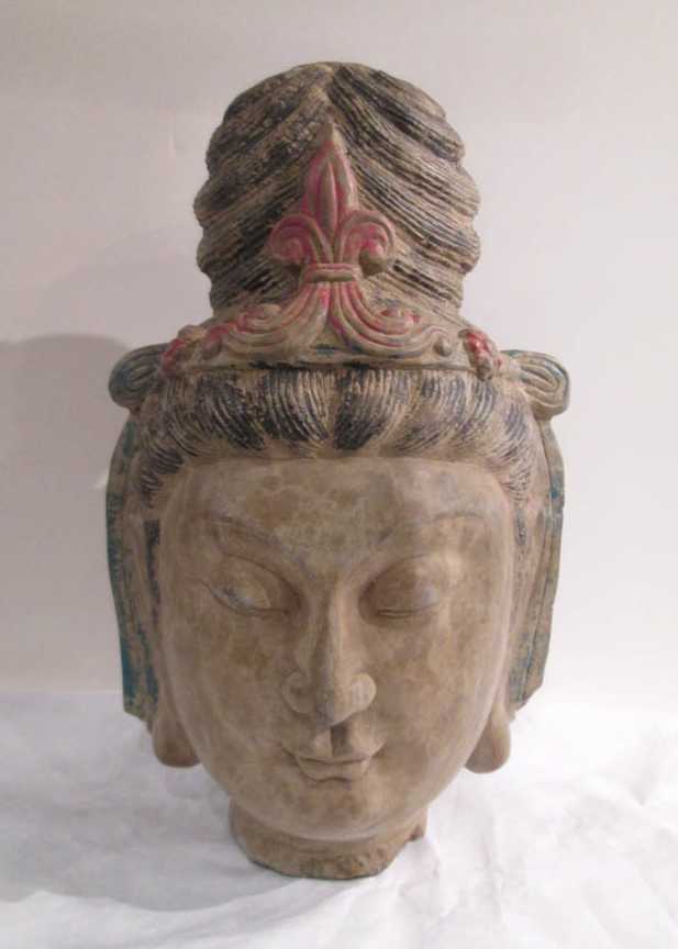 Appraisal: CHINESE STONE HEAD OF GUANYIN Bodhisattva of Compassion hand sculptured