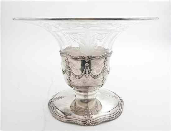 Appraisal: An American Sterling Silver and Etched Glass Center Bowl retailed