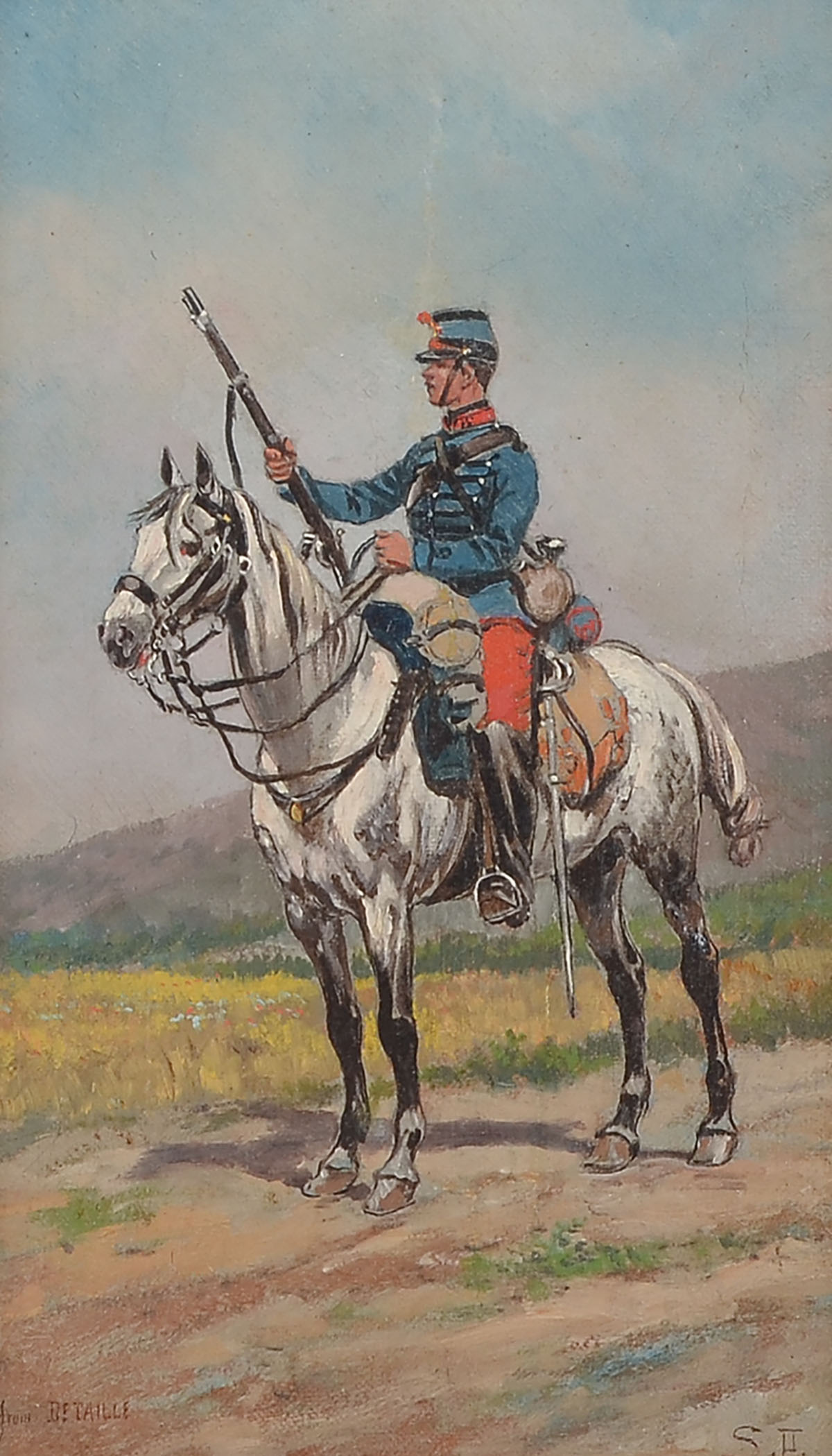 Appraisal: FRENCH MILITARY PORTRAIT PAINTING SOLDIER ON HORSEBACK After Detaille Oil