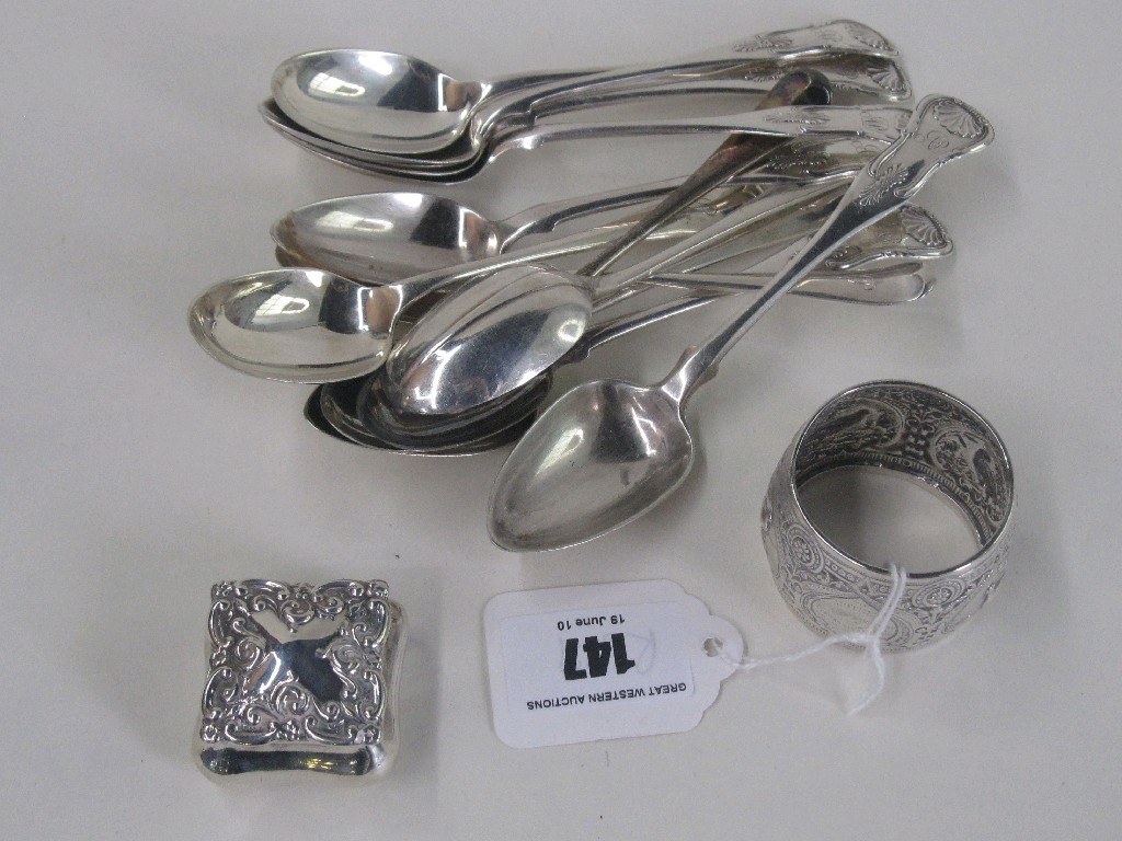 Appraisal: Lot comprising two sets of six silver spoons Glasgow and