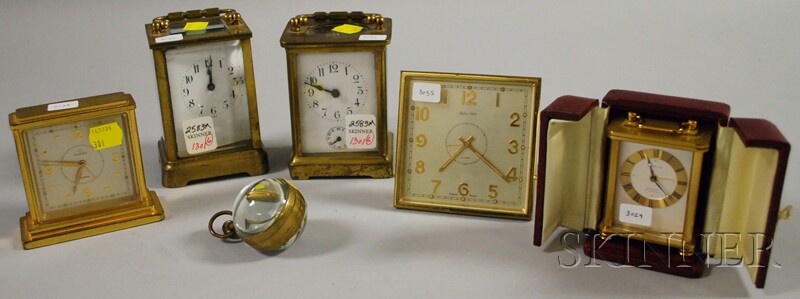 Appraisal: Collection of Brass and Glass Clocks including two French carriage