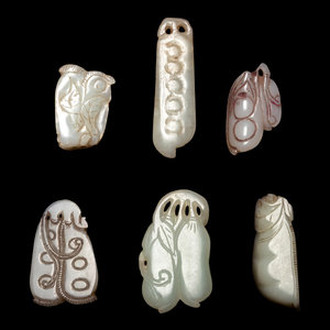 Appraisal: Six Chinese Jade Carvings of Beans each carved as two