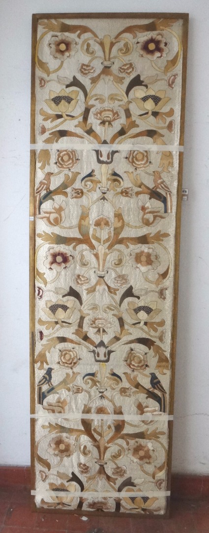 Appraisal: A silk embroidered panel probably Portuguese late th century woven