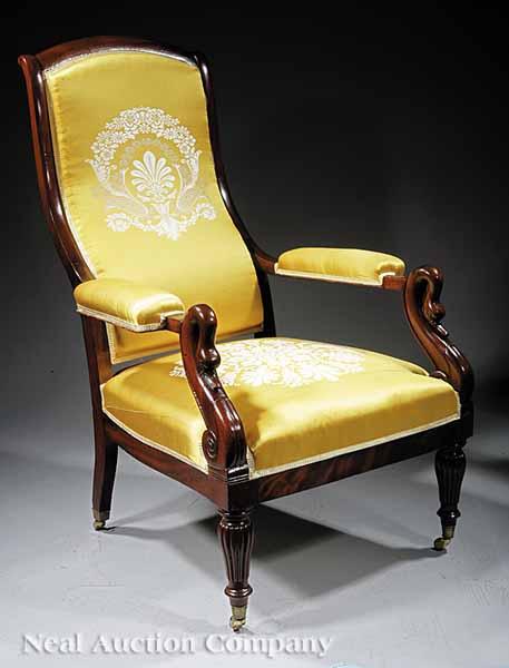 Appraisal: A Fine American Late Classical Carved Mahogany Armchair c tall