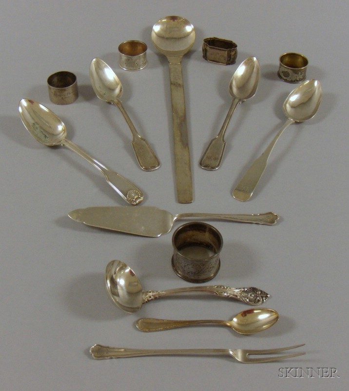 Appraisal: Five Silver Napkin Rings and Eight Silver Flatware Items four