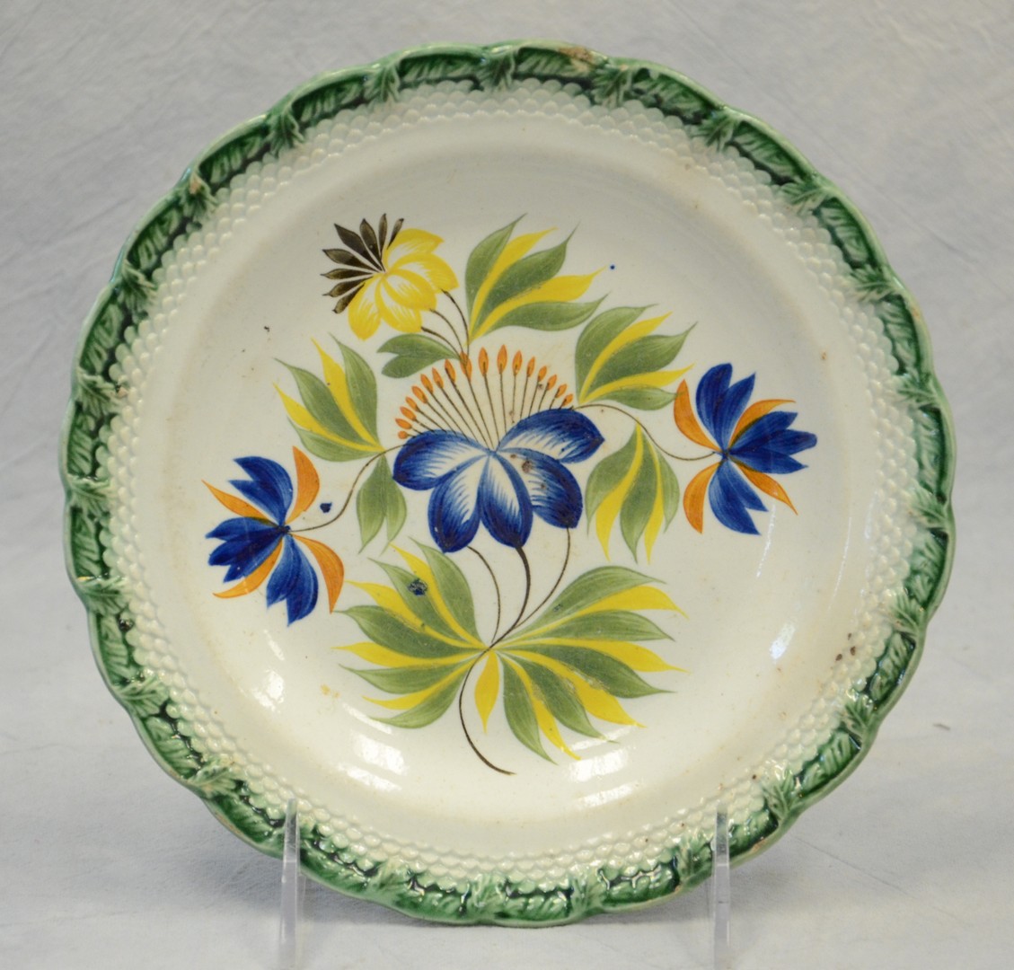 Appraisal: Leeds Feather Edge Pearlware Plate green edge polychrome center floral