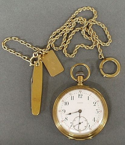 Appraisal: - Open-face k gold pocket watch on a k gold