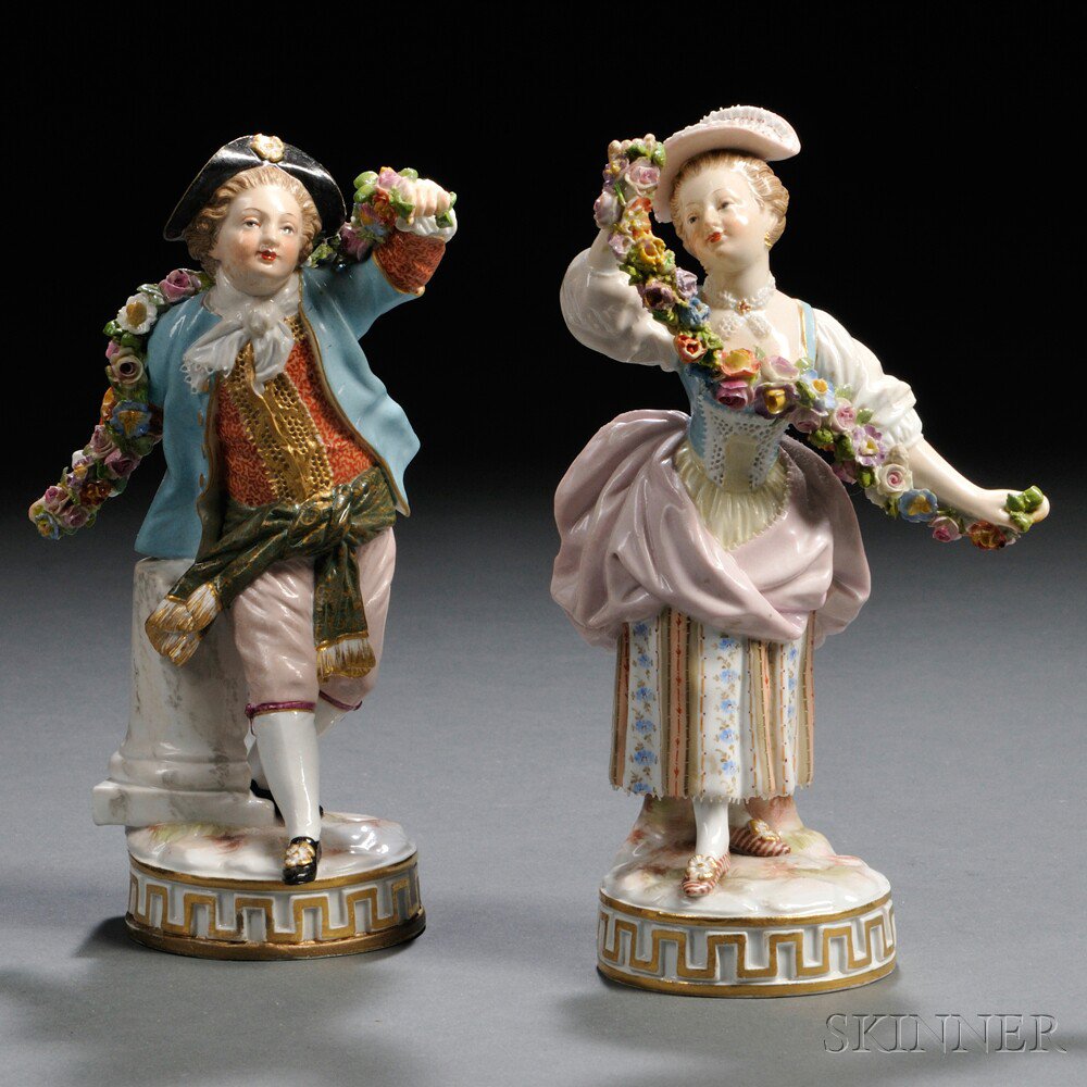 Appraisal: Pair of Meissen Porcelain Figures with Garlands Germany late th