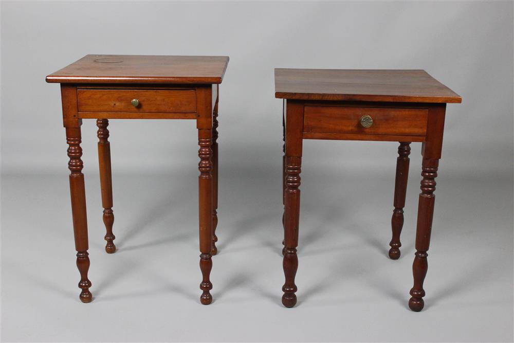 Appraisal: TWO SIMILAR AMERICAN CHERRYWOOD WORK TABLES mid- th Century each