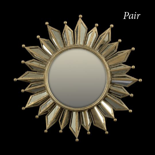 Appraisal: Pair of Italian Gilt-Metal Sunburst Mirrors each with a beveled