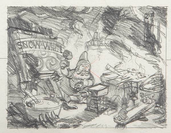 Appraisal: Four Walt Disney drawings from Snow White and the Seven