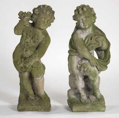 Appraisal: Two Cement Composition Garden Cherubs Facing Each Other Facing each