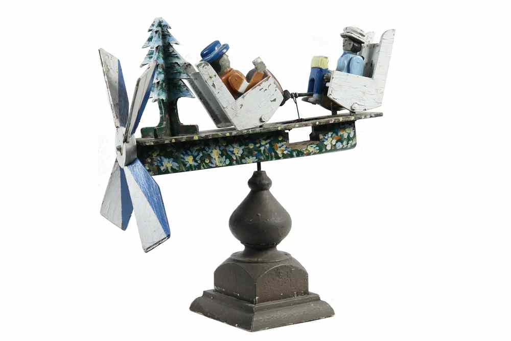 Appraisal: WHIRLIGIG - th c contemporary mechanical whirligig hand painted with