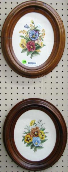 Appraisal: Pair of original watercolors presented in antique walnut oval frames