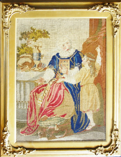 Appraisal: Antique Continental Framed Needlework Tapestry Panel of a nobleman and