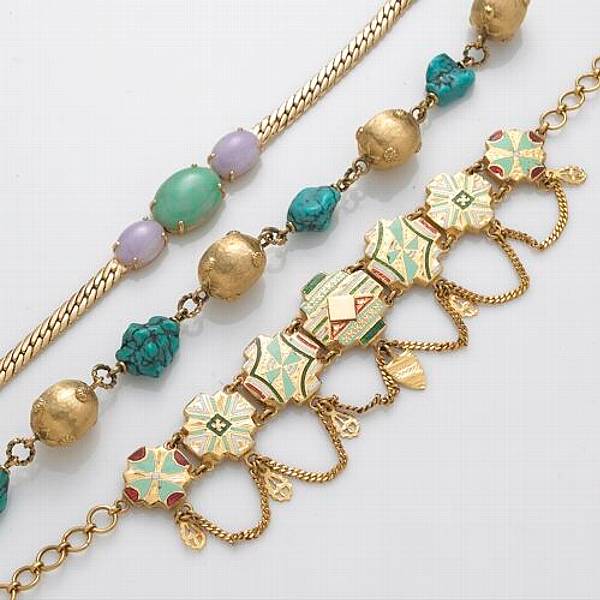 Appraisal: A collection of three turquoise jade enamel k k and