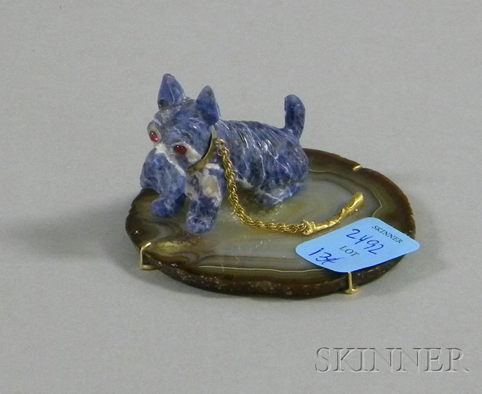 Appraisal: Carved Sodalite Scottie Dog with kt Gold Chain inset red