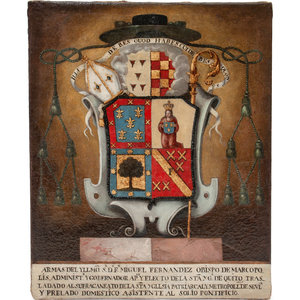 Appraisal: A th Century Spanish Coat of Arms Oil Painting x