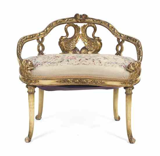 Appraisal: A Neoclassical Style Bench having a carved top rail above