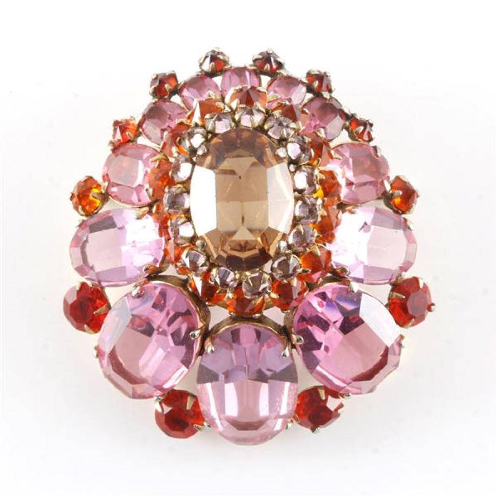 Appraisal: SIGNED SCHREINER NEW YORK DOMED PIN PENDANT WITH PINK AMBER