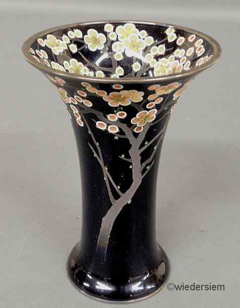 Appraisal: Black cloisonn vase th c with blossoming cherry tree decoration