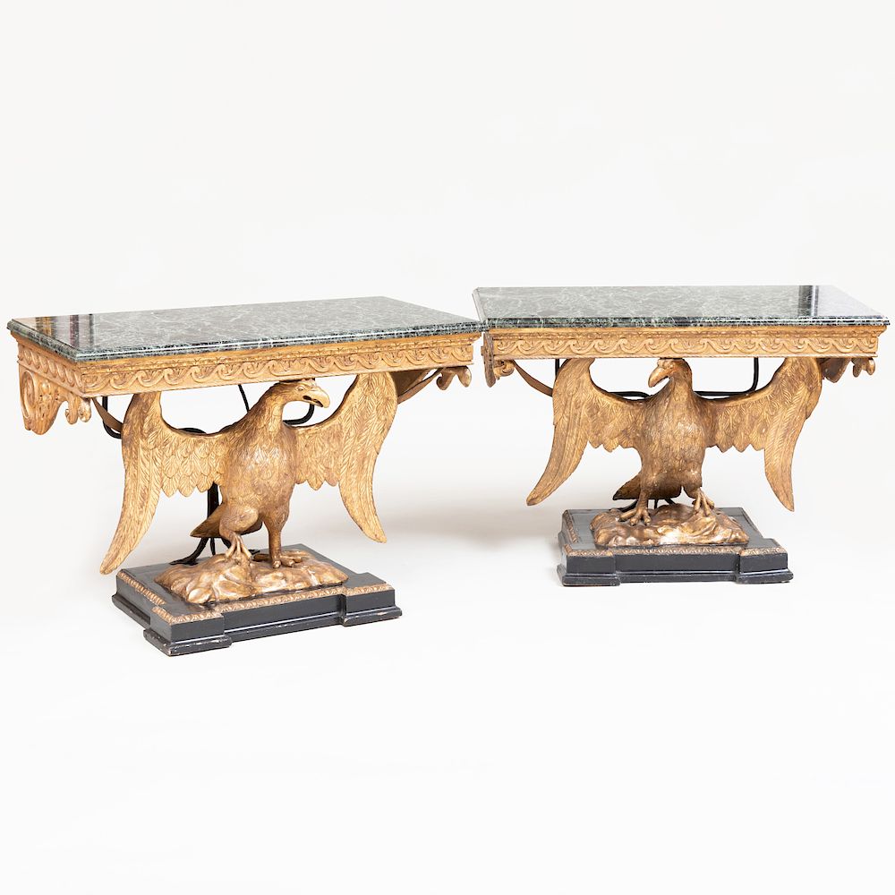 Appraisal: Pair of George II Style Giltwood Eagle-Form Consoles Pair of