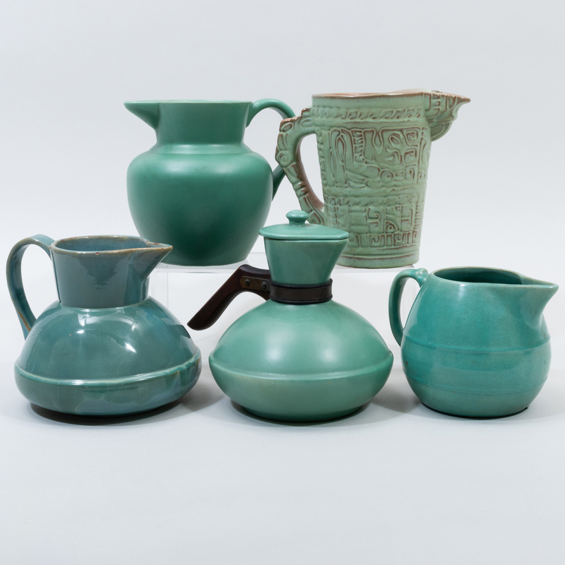 Appraisal: Group of Green Glazed Catalina Pottery Drinkware Molded mark Comprising