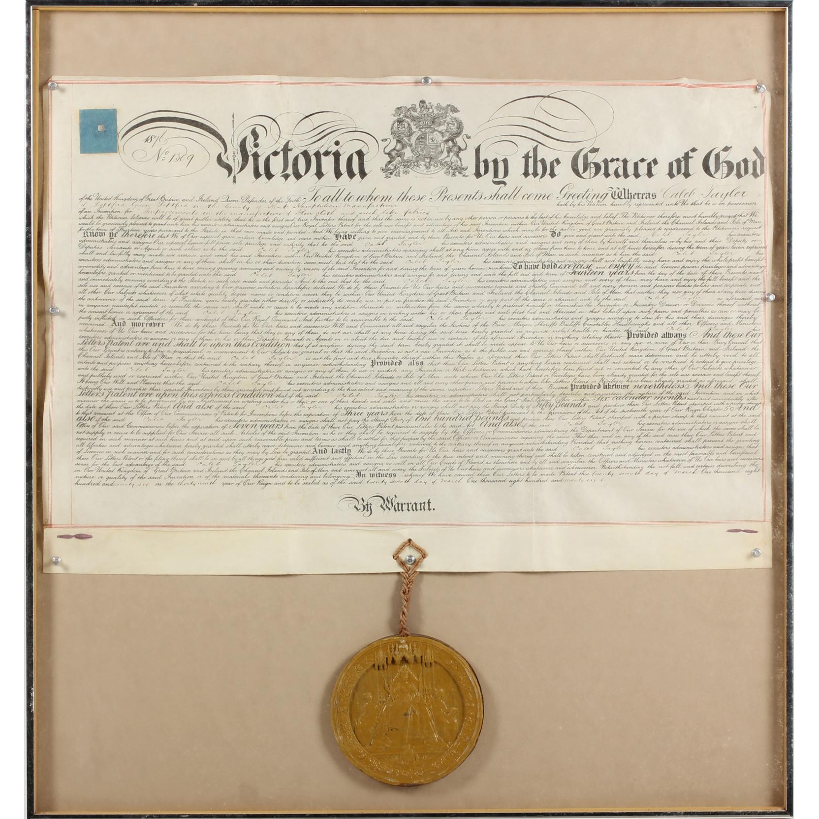 Appraisal: Huge Victorian Royal Letters Patent London March one page on