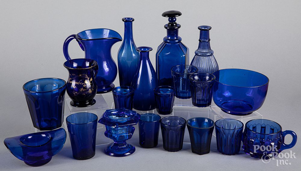 Appraisal: Collection of cobalt glass Collection of cobalt glass tallest -