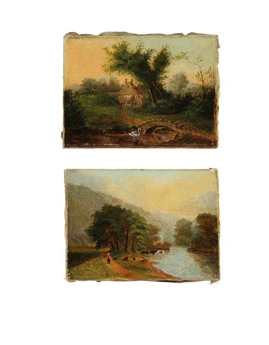 Appraisal: PAIR OF MINIATURE LANDSCAPE PAINTINGS PROBABLY EUROPEAN SCHOOL RD QUARTER-