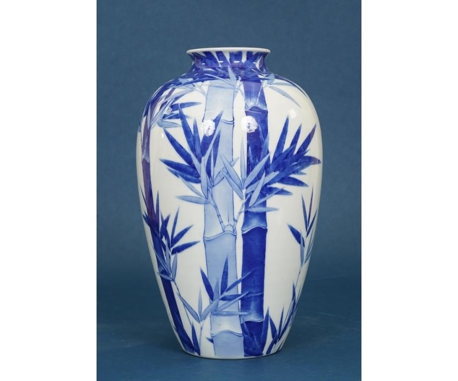 Appraisal: Fukagawa Japanese porcelain vase circa decorated with blue bamboo h