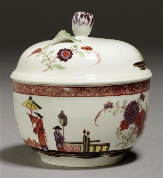 Appraisal: SUGAR BOWL AND LID WITH 'STADLER' CHINESE FIGURES ZURICH CIRCA