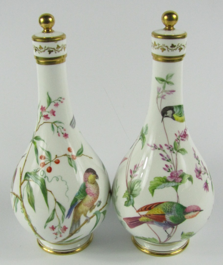 Appraisal: A pair of Minton porcelain mid thC bottle vases and