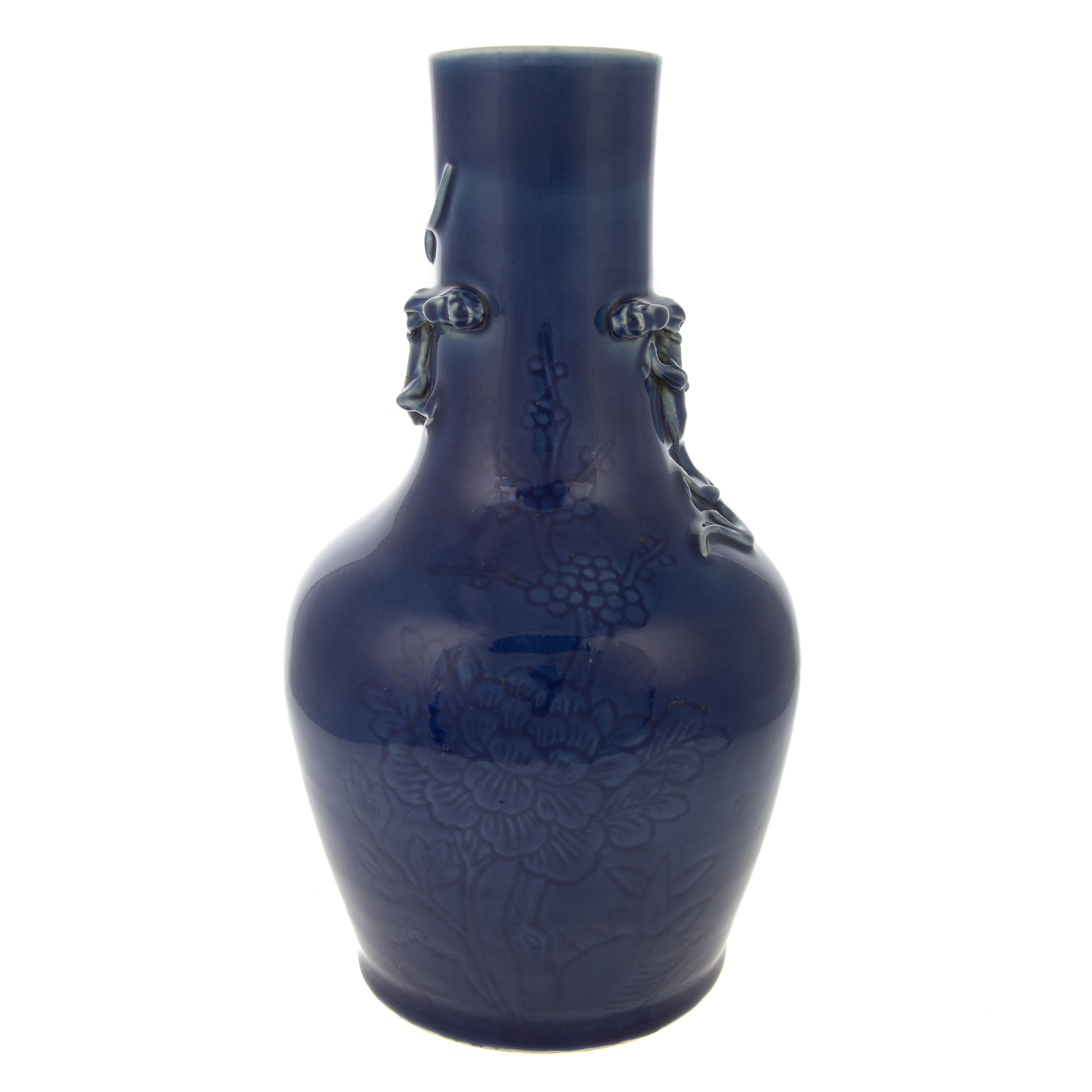 Appraisal: CHINESE BLUE MONOCHROME BOTTLE VASE Qianlong Era circa - deep