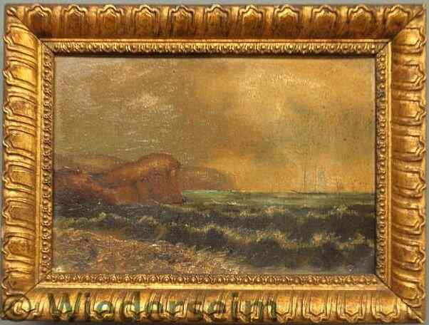 Appraisal: Oil on board seascape painting of a coastal scene with