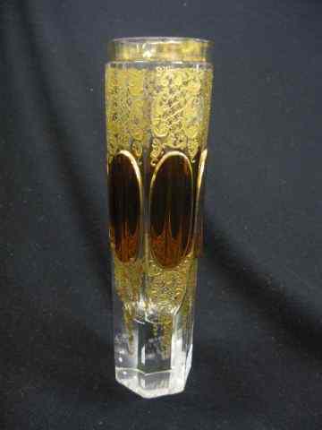 Appraisal: Moser Art Glass Vase topaz oval cameostyle decoration with heavy