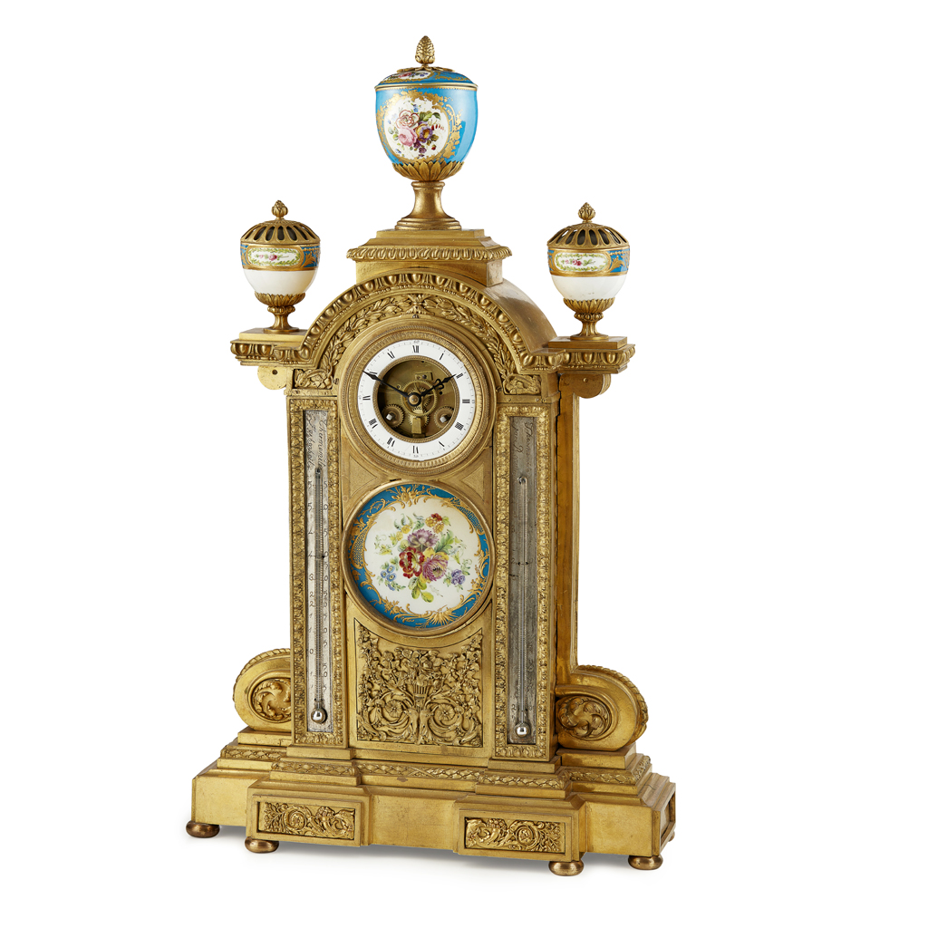 Appraisal: FRENCH GILT METAL AND PORCELAIN COMBINATION MANTEL CLOCK TH CENTURY