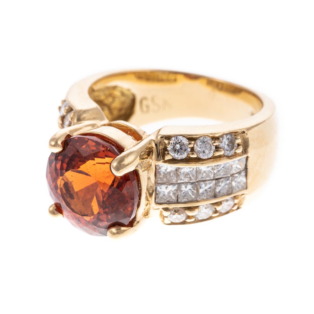 Appraisal: A ct Spessartite Garnet Diamond Ring K yellow gold ring