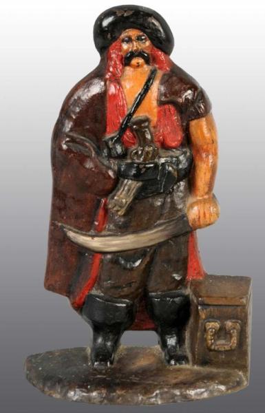 Appraisal: Cast Iron Pirate by Treasure Chest Doorstop Description Signed Albany