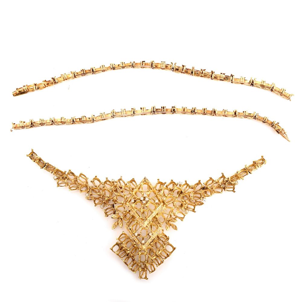 Appraisal: Vintage K Necklace Vintage Karat Yellow Gold Necklace Parts Diamonds