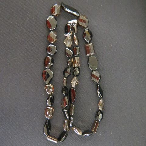 Appraisal: Smokey Quartz Black Onyx Necklace alternating beads long sterling silver