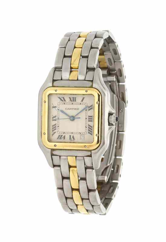 Appraisal: A Stainless Steel and Gold Santos Quartz Wristwatch Cartier x