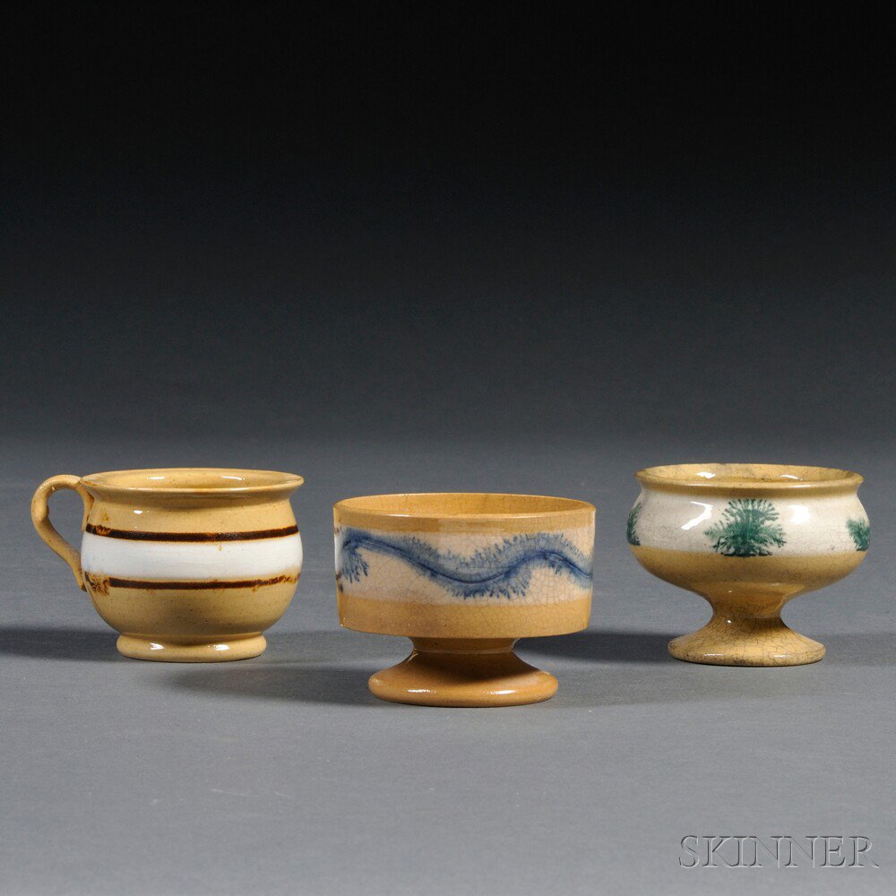 Appraisal: Three Small Yellowware Pottery Table Items North America or England