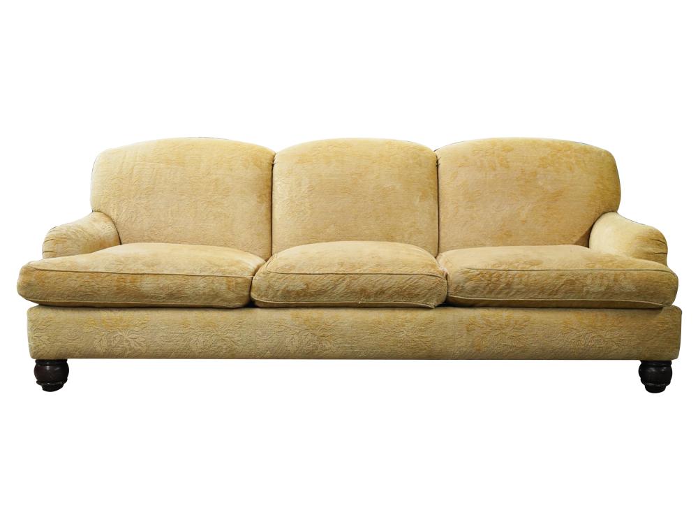 Appraisal: A RUDIN UPHOLSTERED SOFAwith label covered with yellow cut-chenille fabric