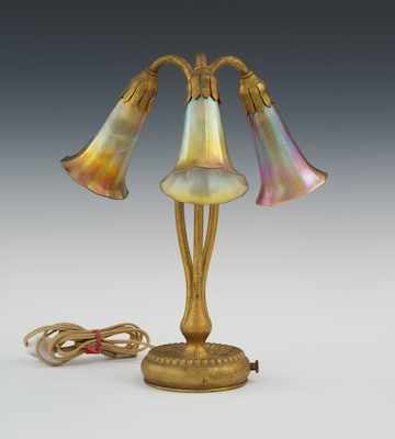 Appraisal: A Tiffany Studios Gilt Bronze Favrile Glass Three Light Lily