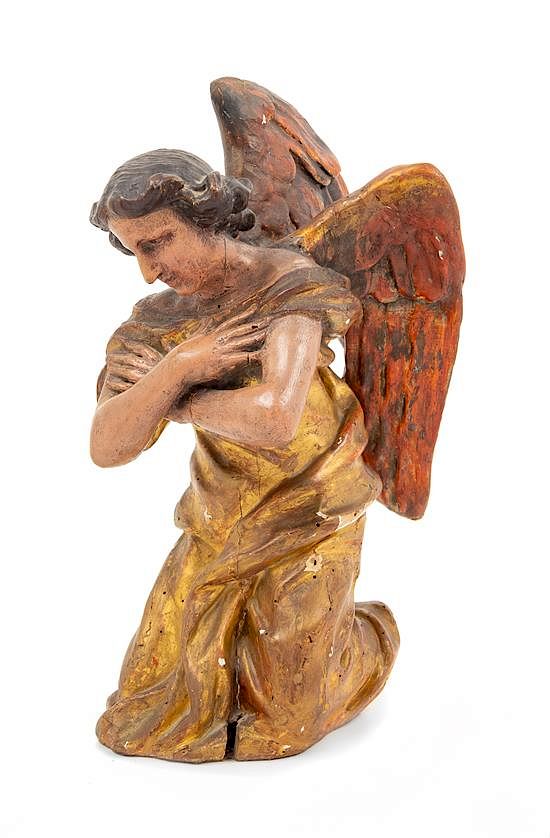 Appraisal: A Painted and Giltwood Figure of An Angel Height inches