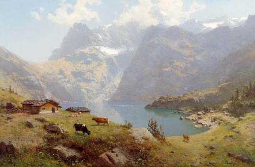 Appraisal: SCHULTZE ROBERT Magdeburg - Munich Mountain landscape with cows Oil