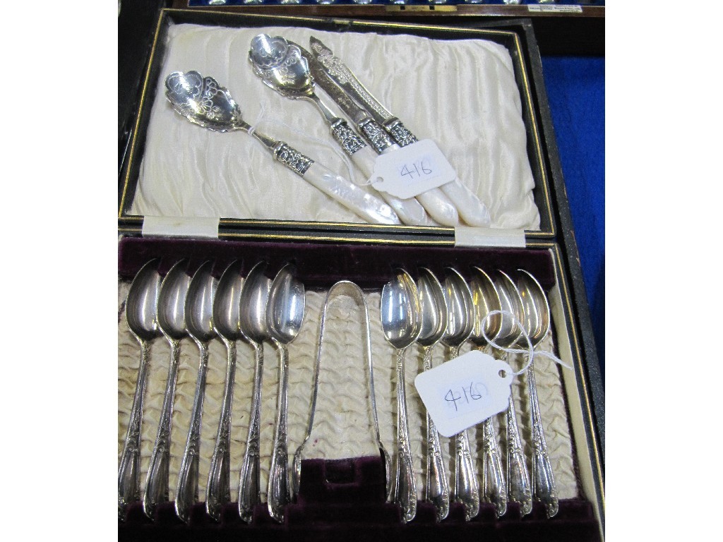 Appraisal: Lot comprising carving set spoon and tong set and mother