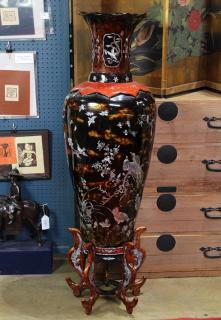 Appraisal: Large Mother Asian large mother-of-pearl inlaid lacquer vase with a